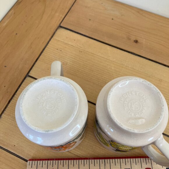 Flower Power Coffee Mug Pair Set Groovy Floral Vintage Romania Ironstone Ceramic - Picture 7 of 8